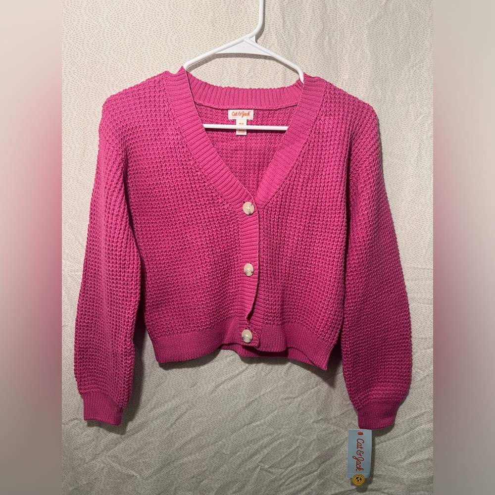 Pink Knit Cardigan Sweater